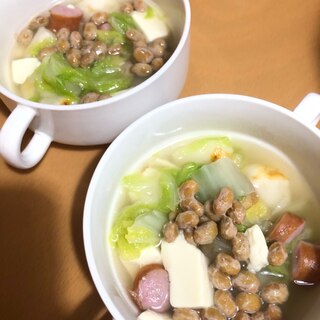 ボリューム満点！ねばねば納豆と餅入り和風スープ